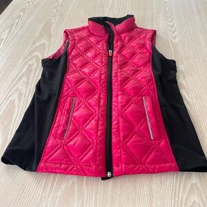 Nanette Lenore pink quilted down vest black side panels sz S